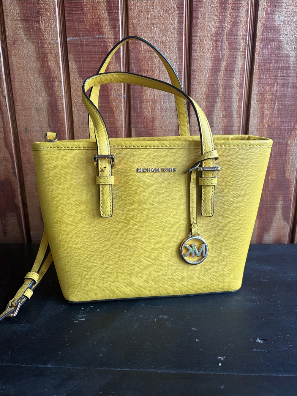 MICHAEL KORS Bright Yellow Saffiano Leather Tote